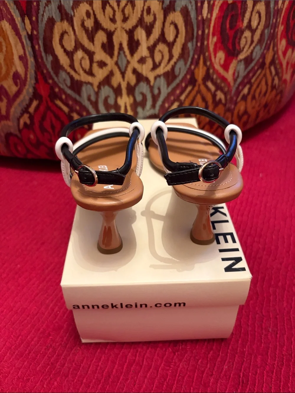 Anne Klein Tan Strappy Heels with Black and White Accents